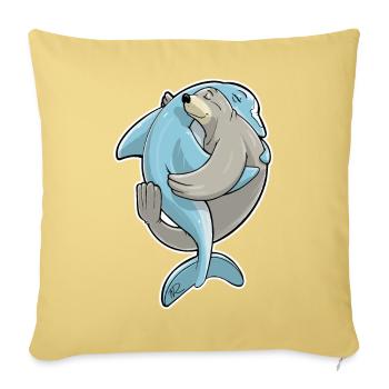 Beste Freunde für immer, Robbe umarmt Delfin - Sofakissenbezug 45 x 45 cm - Hellgelb - Vorne