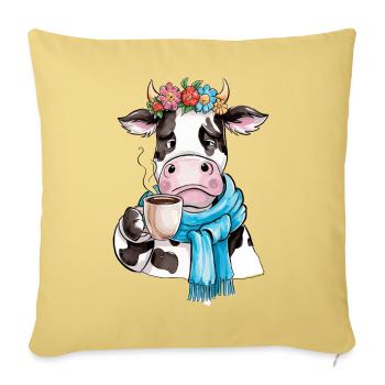 Vache café - Housse de coussin décorative 45 x 45 cm - jaune délavé - Devant