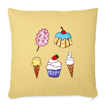Bonbons / Bonbons / Cupcake / Cornet de crème glac - Housse de coussin décorative 45 x 45 cm - jaune délavé - Devant