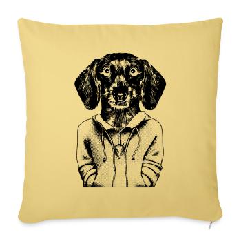 Comic Dackel Welpe im Hoodie, mit treuem Blick. - Sofakissenbezug 45 x 45 cm - Hellgelb - Vorne