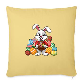 Lapin de Pâques drôle avec beaucoup d’œufs de Pâques colorés - Housse de coussin décorative 45 x 45 cm - jaune délavé - Devant