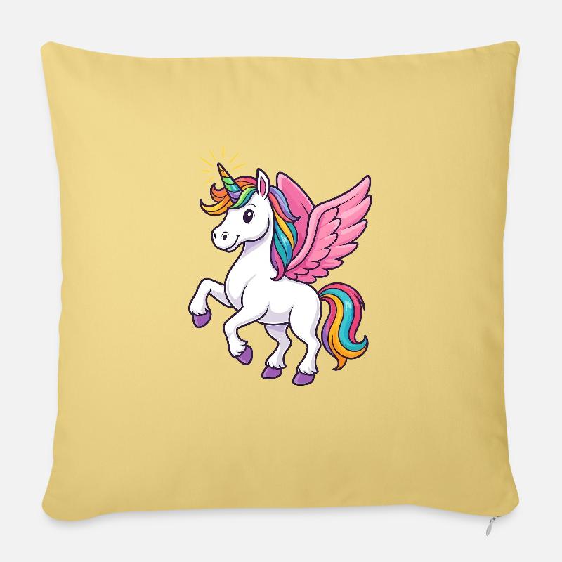 Majestätisches Einhorn mit Regenbogenmähne und pin - Sofakissenbezug 45 x 45 cm - Hellgelb