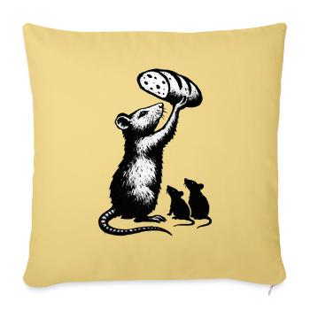 Rat soulevant une miche de pain – illustration graphique - Housse de coussin décorative 45 x 45 cm - jaune délavé - Devant
