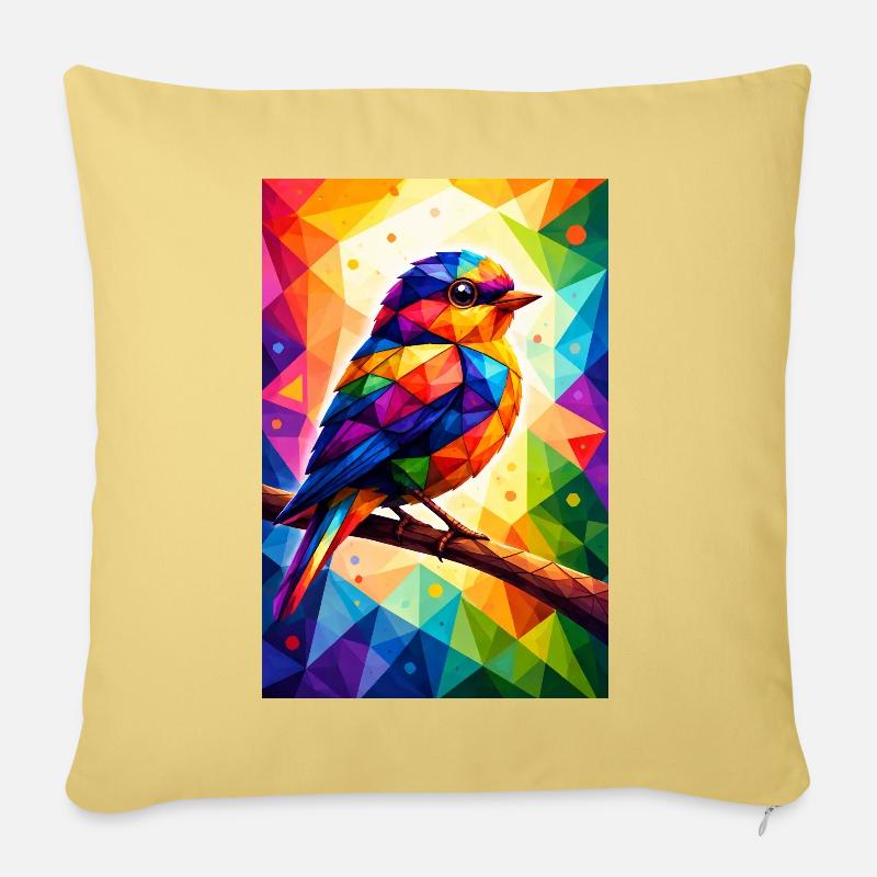 Farbenfroher Vogel im geometrischen Mosaik - Sofakissenbezug 45 x 45 cm - Hellgelb