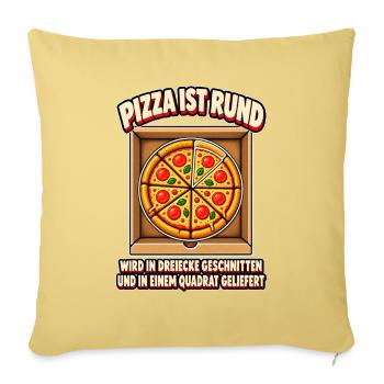 Pizza ist rund – lustiges Pizza T-Shirt - Sofakissenbezug 45 x 45 cm - Hellgelb - Vorne