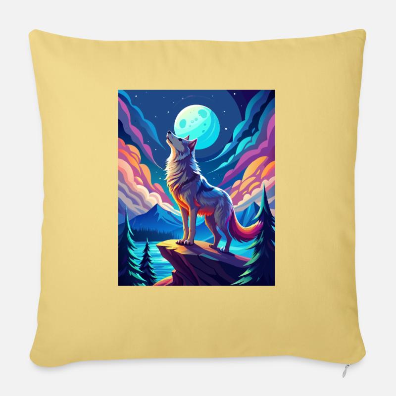 heulender Wolf - Sofakissenbezug 45 x 45 cm - Hellgelb