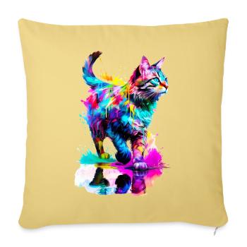 Chat tigré peint - Housse de coussin décorative 45 x 45 cm - jaune délavé - Devant