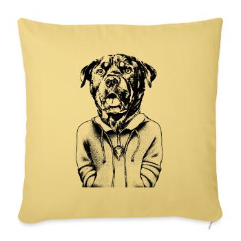 Evil-looking Rottweiler with open mouth. - Sofa pillowcase 17,3'' x 17,3'' (45 x 45 cm) - washed yellow - Front