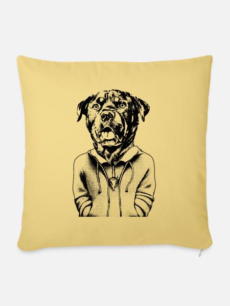 Böse dreinblickender Rottweiler mit offenem Mund. - Sofakissenbezug 45 x 45 cm - Hellgelb