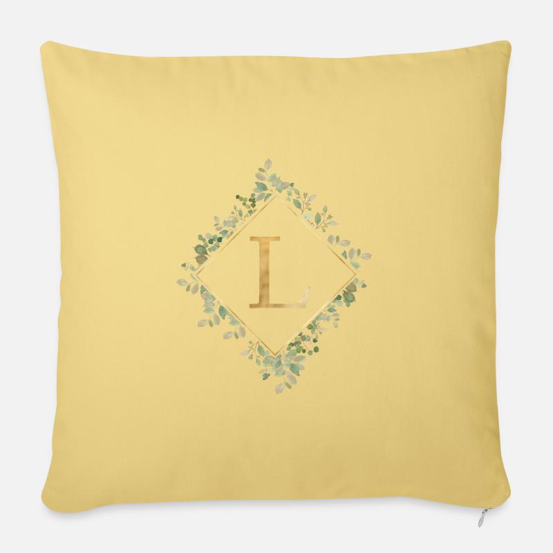 L Monogram Eucalyptus Wreath - Sofa pillowcase 17,3'' x 17,3'' (45 x 45 cm) - washed yellow