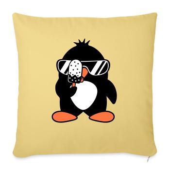 Pingouin léchant des sucettes glacées mangeant de la crème glacée délicieuse - Housse de coussin décorative 45 x 45 cm - jaune délavé - Devant