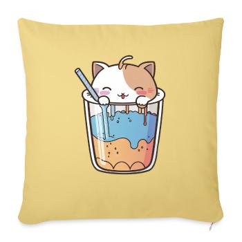 Kawaii Cute Happy Colorful Cat Drinking Bubble Tea - Sofa pillowcase 17,3'' x 17,3'' (45 x 45 cm) - washed yellow - Front