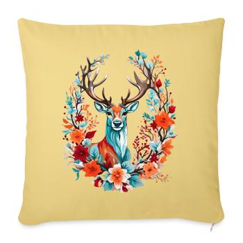 Cerf avec des fleurs - Housse de coussin décorative 45 x 45 cm - jaune délavé - Devant