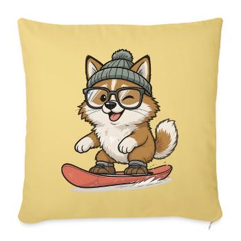 Shiba Inu snowboarding with hat and goggles - Sofa pillowcase 17,3'' x 17,3'' (45 x 45 cm) - washed yellow - Front