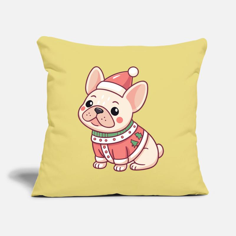 Chiot Noël en pull rouge Housse de coussin décorative 45 x 45 cm