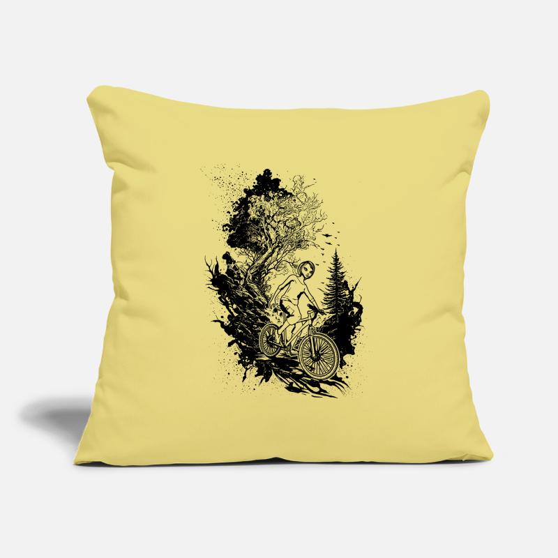 Conception de vélo de montagne aventureuse dans la nature. Housse de coussin décorative 45 x 45 cm