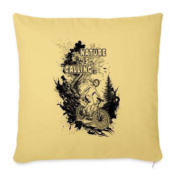 "Nature is calling": Biker on the road through the backdrop of trees - Sofa pillowcase 17,3'' x 17,3'' (45 x 45 cm) - washed yellow - Front