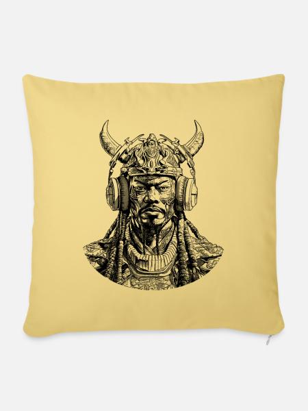 Samurai Style & Musik: Stilvolles Shirt & Rhythmus - Sofakissenbezug 45 x 45 cm - Hellgelb