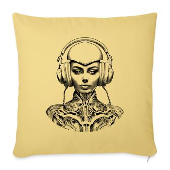 Sci-Fi T-Shirt: Rasierter Kopf und Kopfhörer - Sofakissenbezug 45 x 45 cm - Hellgelb - Vorne
