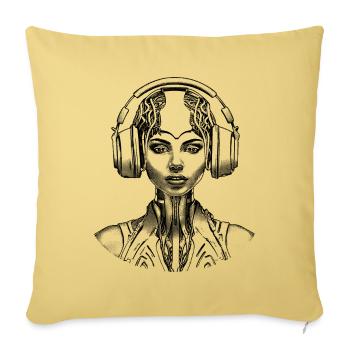 Artificial Intelligence Shirt: Techno Woman Portrait - Sofa pillowcase 17,3'' x 17,3'' (45 x 45 cm) - washed yellow - Front