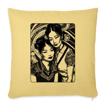 Journey Through Traditions: Woman Portrait Shirt - Sofa pillowcase 17,3'' x 17,3'' (45 x 45 cm) - washed yellow - Front