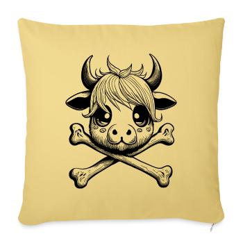 Avec breloque sombre : T-shirt tête de veau - Housse de coussin décorative 45 x 45 cm - jaune délavé - Devant