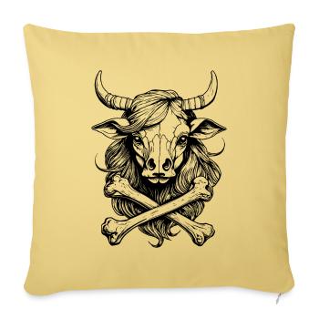 Bio-Bauern-Shirt: Kuhkopf- und Knochen-Comic - Sofakissenbezug 45 x 45 cm - Hellgelb - Vorne