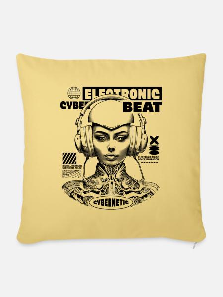 Electronic Music, Cyberpunk Urban Shirt - Sofa pillowcase 17,3'' x 17,3'' (45 x 45 cm) - washed yellow