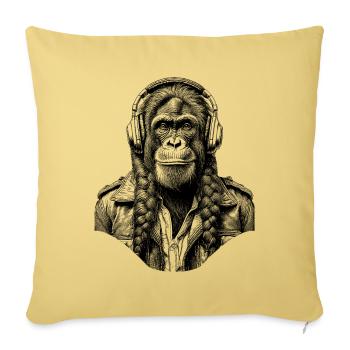 Rockmusik-Shirt: Fokussierter Affe in Lederjacke - Sofakissenbezug 45 x 45 cm - Hellgelb - Vorne