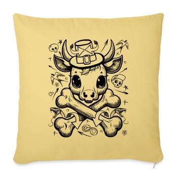 T-shirt de style crâne de vache bande dessinée rebelle - Housse de coussin décorative 45 x 45 cm - jaune délavé - Devant