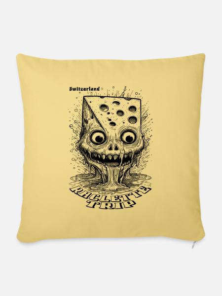 T-shirt d’horreur comique avec fromage fondant - Housse de coussin décorative 45 x 45 cm - jaune délavé