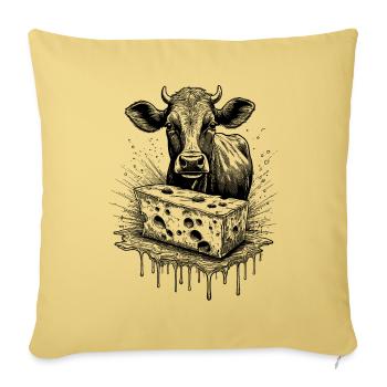Kunstvolles Raclette-Shirt mit rustikalem Kuhmotiv - Sofakissenbezug 45 x 45 cm - Hellgelb - Vorne