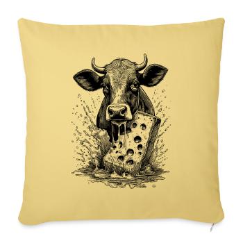 Chemise de fête : la vache rencontre le fromage à raclette fondant - Housse de coussin décorative 45 x 45 cm - jaune délavé - Devant
