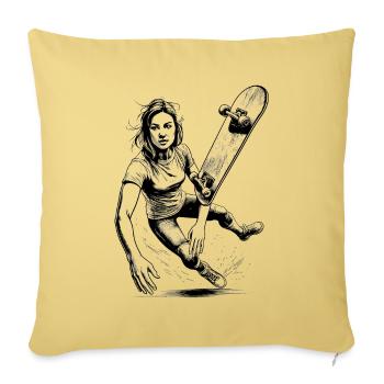 Dynamic T-shirt with a female skateboarder falling - Sofa pillowcase 17,3'' x 17,3'' (45 x 45 cm) - washed yellow - Front
