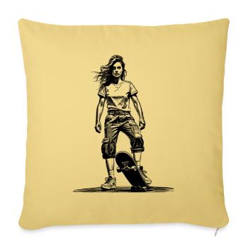 Chemise patineuse-fille – Peu avant le départ - Housse de coussin décorative 45 x 45 cm - jaune délavé - Devant