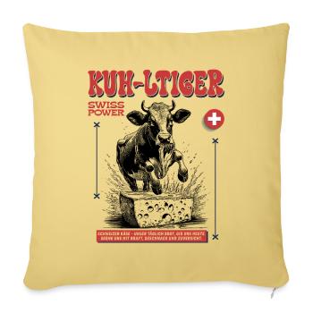Schweiz-Shirt mit Käse, Kuh & traditioneller Seele - Sofakissenbezug 45 x 45 cm - Hellgelb - Vorne