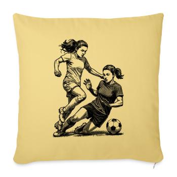 Duel sur le terrain ! Maillot pour footballeuses. - Housse de coussin décorative 45 x 45 cm - jaune délavé - Devant