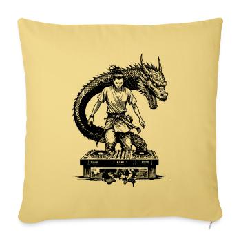 Chemise de samouraï : DJ manga avec table de mixage et dragon - Housse de coussin décorative 45 x 45 cm - jaune délavé - Devant