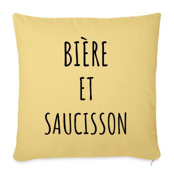 BIÈRE ET SAUCISSON idée cadeau humour - Housse de coussin décorative 45 x 45 cm - jaune délavé - Devant