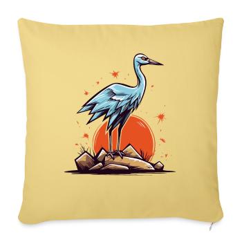 Héron cendré ou cigogne et soleil rouge - Housse de coussin décorative 45 x 45 cm - jaune délavé - Devant