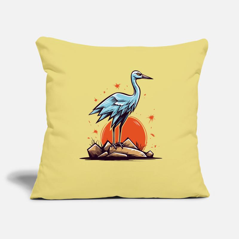 Graureiher oder Storch Vogel und eine rote Sonne Sofakissenbezug 45 x 45 cm