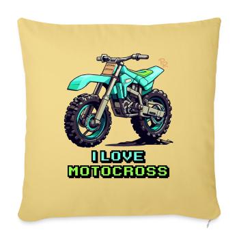 Moto Pixel Art : J’aime le motocross - Housse de coussin décorative 45 x 45 cm - jaune délavé - Devant