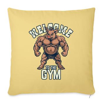 Bienvenue à la salle de sport, cochon bodybuilder - Housse de coussin décorative 45 x 45 cm - jaune délavé - Devant
