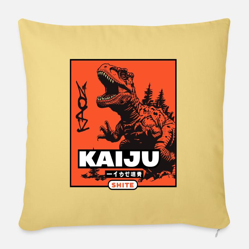 Caca de Kaiju, dinosaure Dino - Housse de coussin décorative 45 x 45 cm - jaune délavé