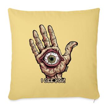 Main avec œil - Je te vois - Housse de coussin décorative 45 x 45 cm - jaune délavé - Devant