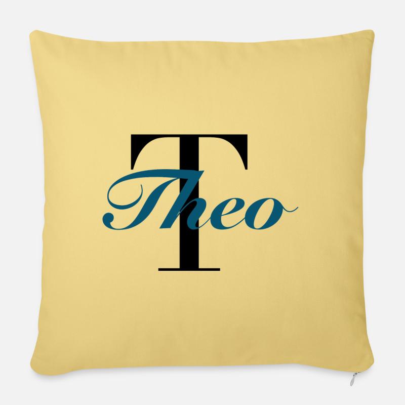 Nom - Théo - Housse de coussin décorative 45 x 45 cm - jaune délavé
