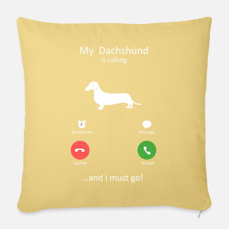 Dachshund Dog Calling Smartphone Interface Art - Sofa pillowcase 17,3'' x 17,3'' (45 x 45 cm) - washed yellow