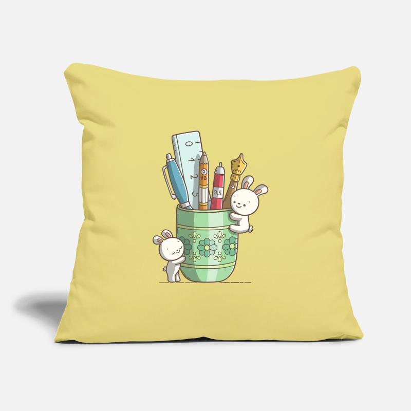 Deux lapins mignons devant un stylo Housse de coussin décorative 45 x 45 cm