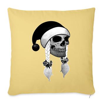 Crâne Femme Noël Bonnets tresses - Housse de coussin décorative 45 x 45 cm - jaune délavé - Devant