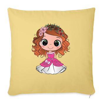 Princesse rousse aux yeux verts et une robe rose - Housse de coussin décorative 45 x 45 cm - jaune délavé - Devant
